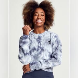 SoulCycle Julia Cropped Waffle Sweatshirt Long Sleeve Top Blue Black Small